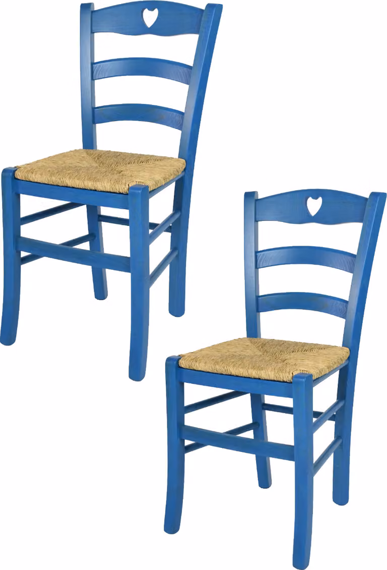 t m c s Tommychairs - Set di 2 sedie CUORE per cucina e sala da pranzo, struttura robusta in legno di faggio, laccata in colore blu anilina e sedile in paglia