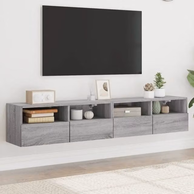 Set di 2 mobili TV da parete vidaXL in legno multistrato grigio, design moderno per soggiorno, L 80 cm x P 30 cm x H 30 cm
