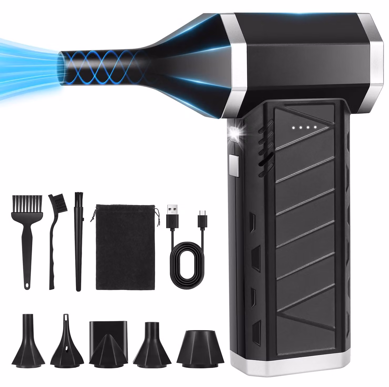 Aspirapolvere elettrico per la pulizia a secco, con 3 velocità, alimentato a batteria e dotato di 5 ugelli