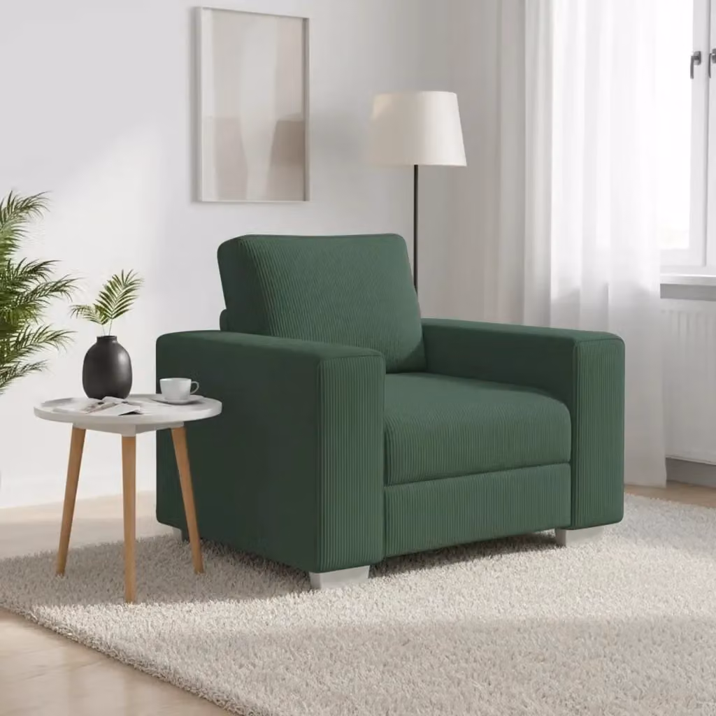 Divano moderno in velluto a coste verde scuro con braccioli per soggiorno e camera da letto L: 100 cm, P: 77 cm, H: 82 cm – 2