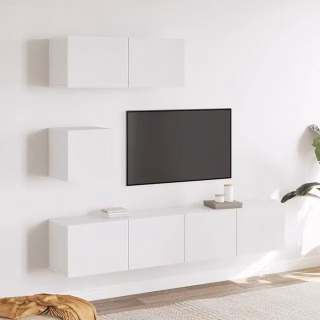 Set di Mobili Porta TV 4 pz-Set di 4 Credenza per TV Bianco in Legno Multistrato 776420