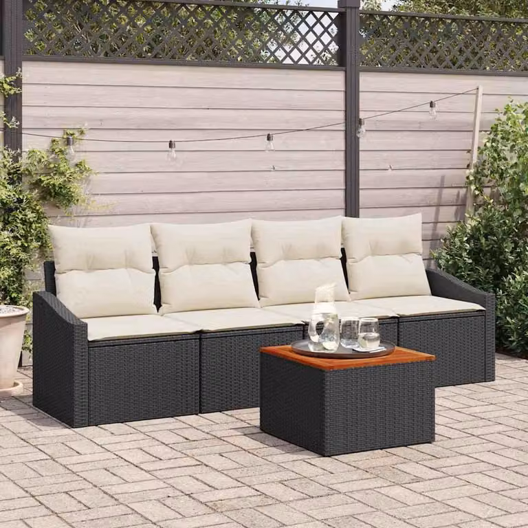 Maison Exclusive - Set Divano da Giardino 5 pcs Nero e Crema polyrattan