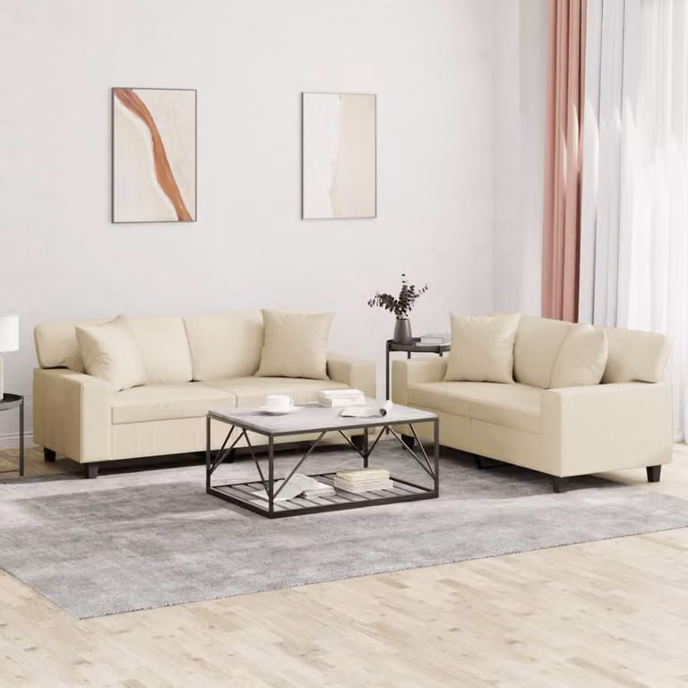 Maison Exclusive - Set divano a 2 posti con cuscini in ecopelle color crema