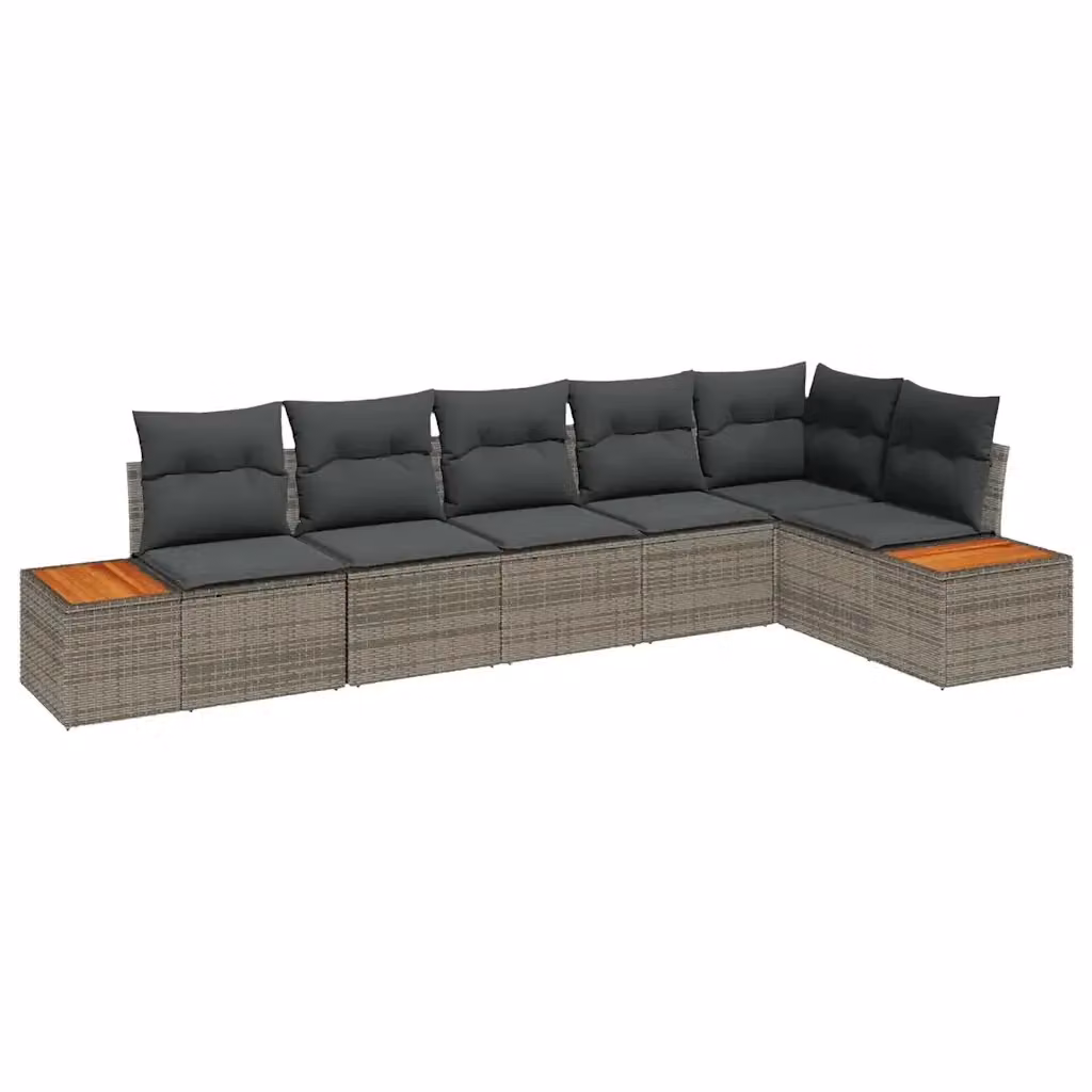 Set Divano da Giardino a L vidaXL in Poly Rattan Grigio con Cuscini e Struttura in Acciaio con Rivestimento in Legno di Acacia – 2