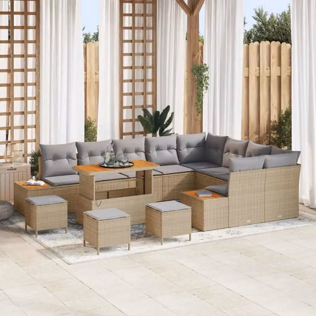 Set Divano da Giardino a Forma di U vidaXL in Acciaio e Tessuto Beige e Grigio con Cuscini e Tavolino da Esterno – 1