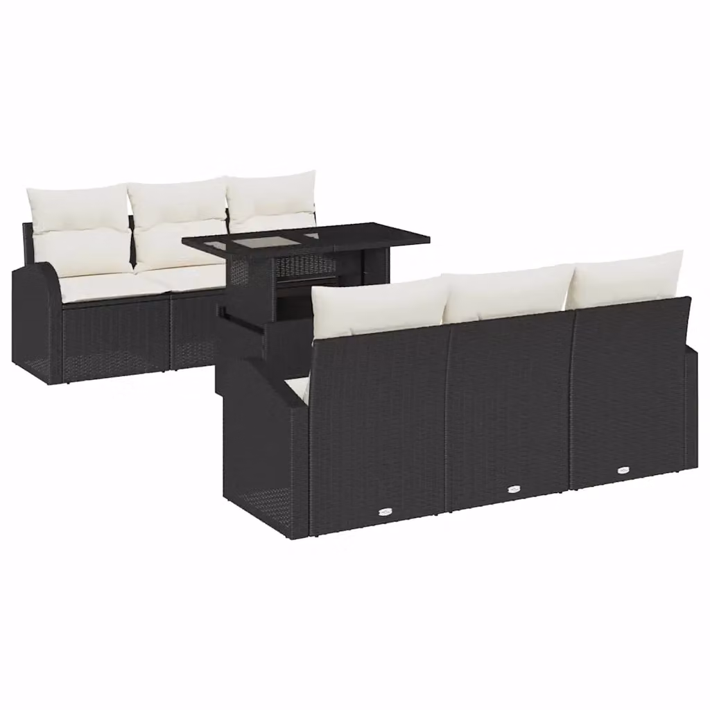 vidaXL Set Divano da Giardino 7 Pezzi con Tavolino, Rattan e Struttura in Acciaio Verniciato a Polvere, Nero e Bianco – 2