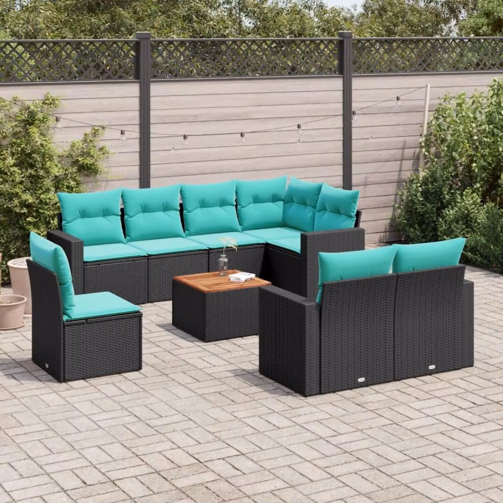 Maison Exclusive - Set da giardino 9 pezzi con cuscini in polyrattan nero
