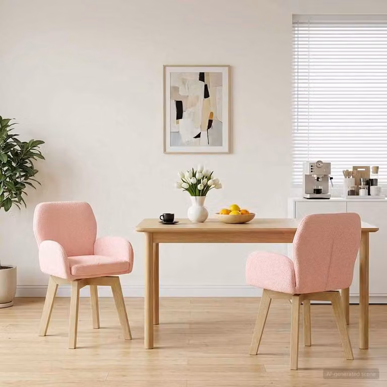 Set di 2 sedie da pranzo girevoli vidaXL in tessuto bouclé rosa, L: 54 cm, P: 58 cm, H: 87 cm