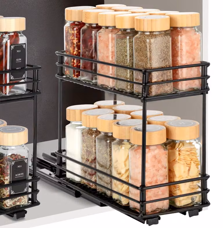 VINATO Porta spezie estraibile con 2 ripiani, organizer per armadi da cucina con guide scorrevoli, porta spezie estraibile per armadi, porta spezie senza fori (26x11.1x21,7 cm) – Dimensioni 26*11.
