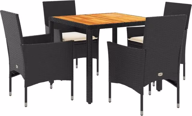 Set Pranzo da Giardino 5 pz | Set Salotto da Giardino con Cuscini Nero Polyrattan Acacia
