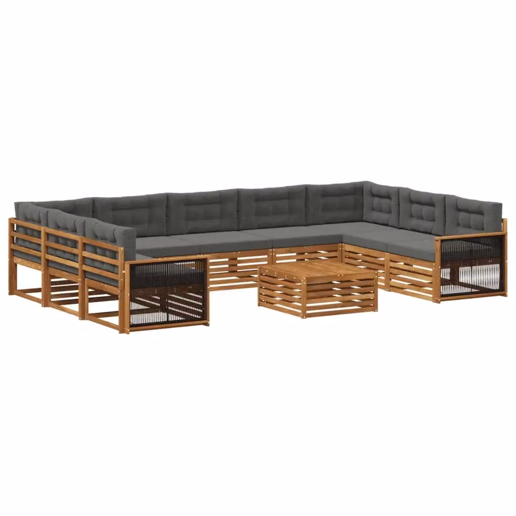 Set di divani da esterno a forma di U vidaXL in legno di acacia con cuscini, colore antracite e beige – 2