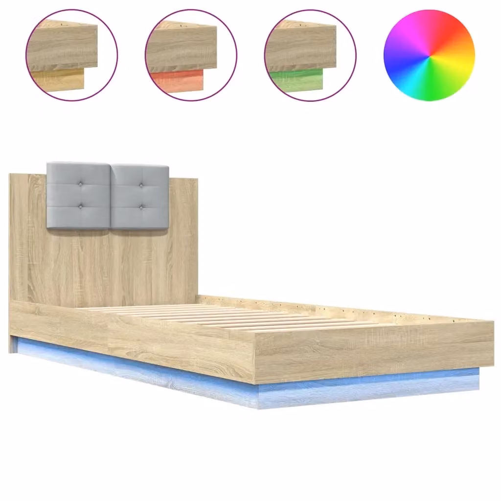 Letto con testiera, illuminazione LED e porta USB vidaXL in legno Rovere, L/P/H: 100 x 200 x 103 cm – 2