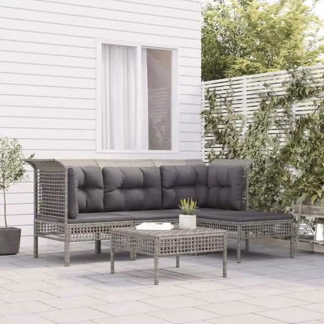 Set Divani da Giardino 5 pz con Cuscini in Polyrattan Grigio 3187502