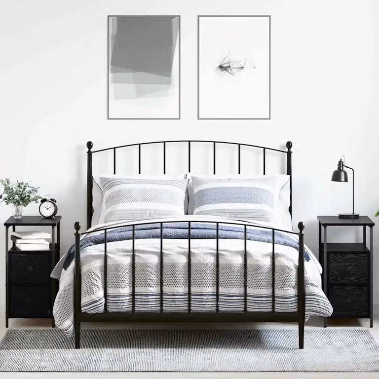 Set di 2 Armadi da Notte vidaXL Moderni in MDF e Metallo, Colore Nero Opaco, L/P/H: 60 x 30 x 60 cm