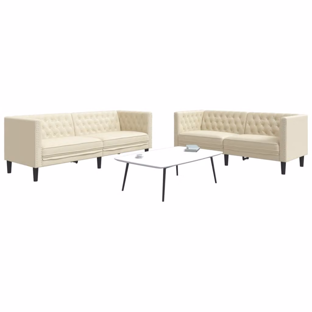 Set di 2 Divani Chesterfield vidaXL in Similpelle Beige con Struttura in Legno Solido