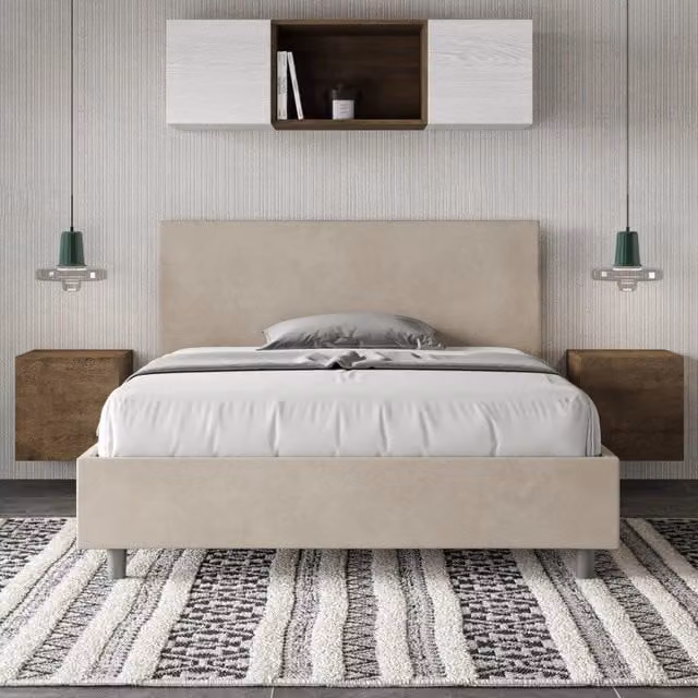 Letto imbottito con contenitore Adele Ityhome in microfibra colore sabbia L/P/H: 130 x 190 x 145 cm – 1