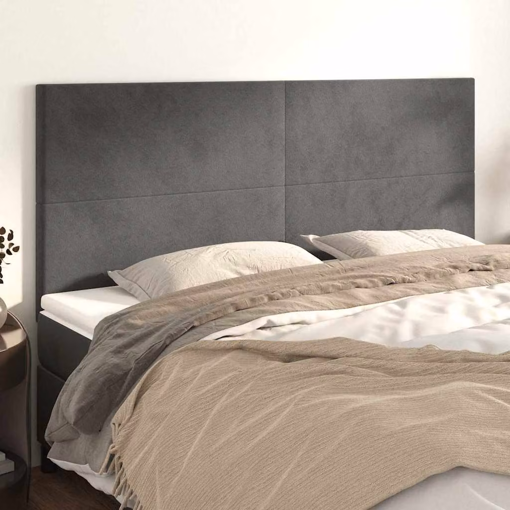 Testiera per letto vidaXL in velluto grigio scuro, L: 200 cm, H: 118 cm, P: 5 cm