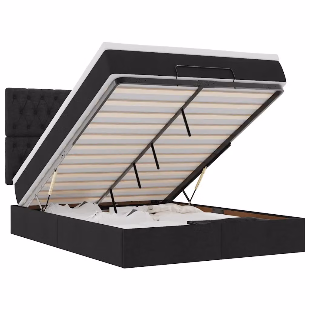 Letto con contenitore a sollevamento e materasso vidaXL in tessuto nero e bianco, L/P/H: 190 x 140 x 280 cm – 2