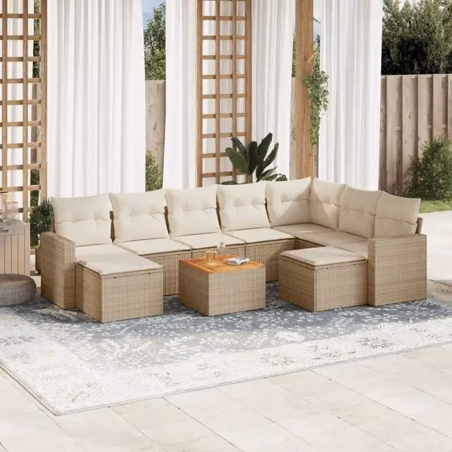 Set Divano da Giardino 10 pz con Cuscini Beige in Polyrattan 3224406