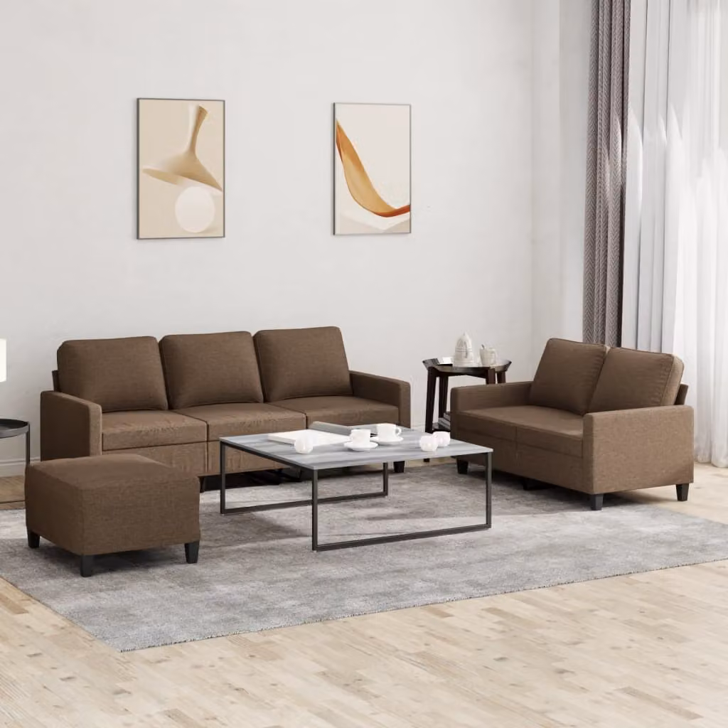 Maison Exclusive - Set divano 3 pezzi con cuscini in tessuto marrone
