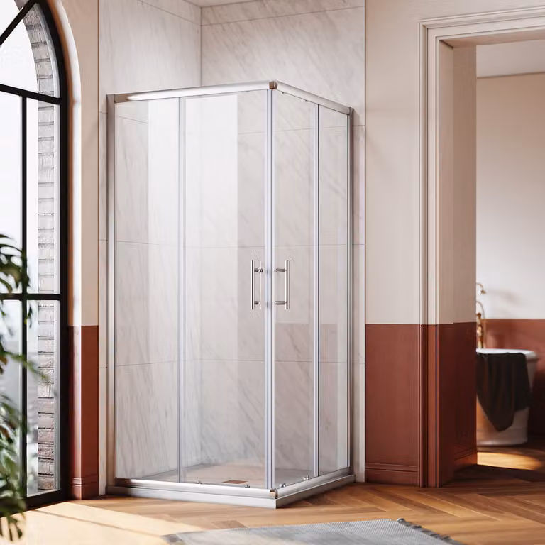 Doccia ad angolo SONNI Cabina doccia ad angolo Porte scorrevoli ad ingresso angolare LxP: 70x70 cm, vetro temperato di sicurezza, installazione a destra e a sinistra, altezza 195 cm