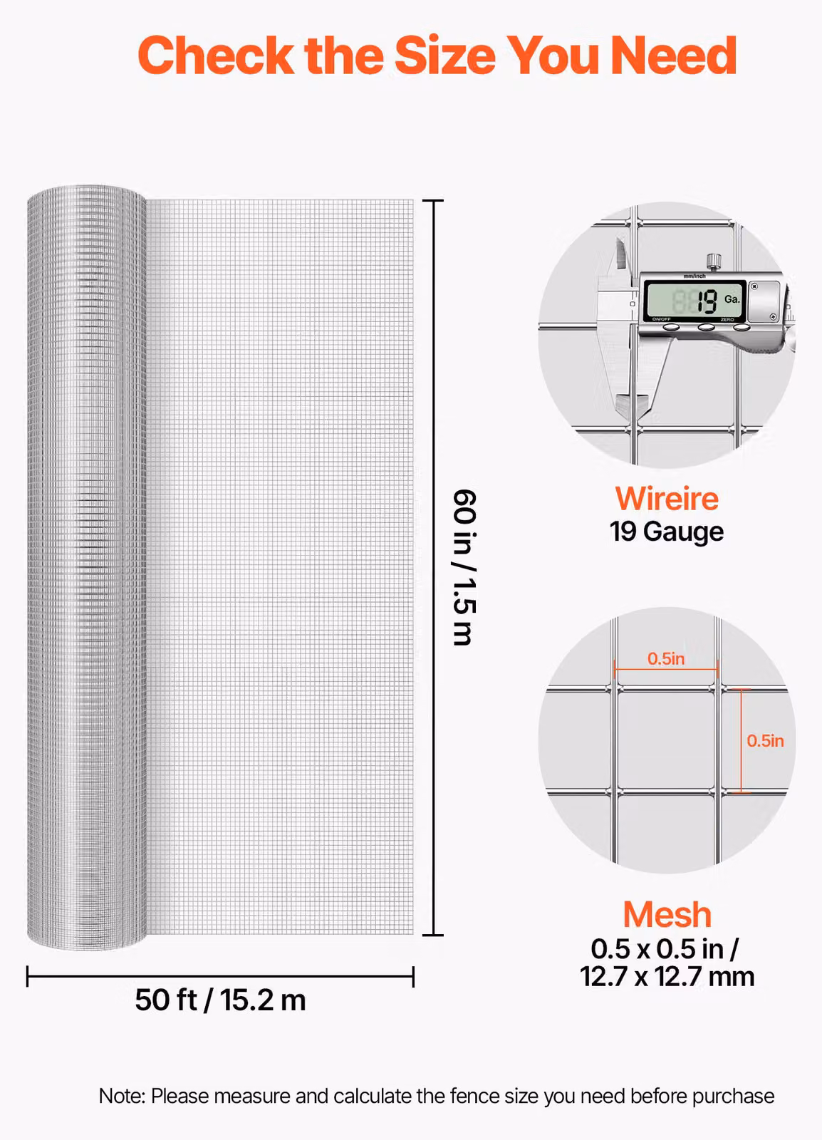 Rete metallica SucceBuy, 1,5 x 15,2 metri, rete antipi, diametro del filo 0,912 mm, maglia 12,7 x 12,7 mm, zincata, rotolo di rete metallica per voliere, recinti per conigli, pollaio e gabbie