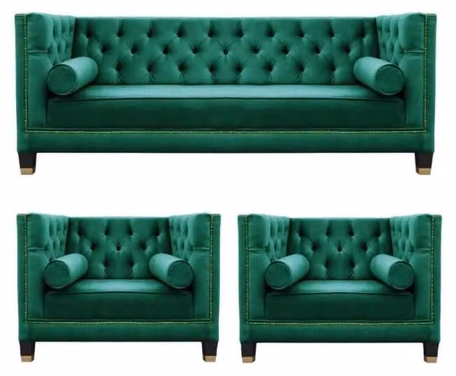 Grüne Chesterfield Couch Samt Sofa Sofagarnitur couchen Sofas Polster 311 Sitzer
