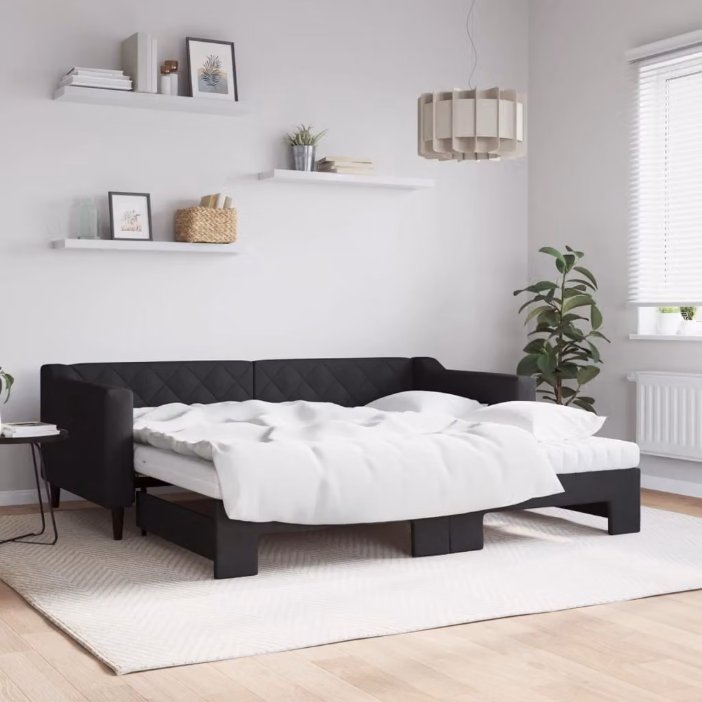 vidaXL Divano Letto Estraibile con Materasso in Tessuto Nero