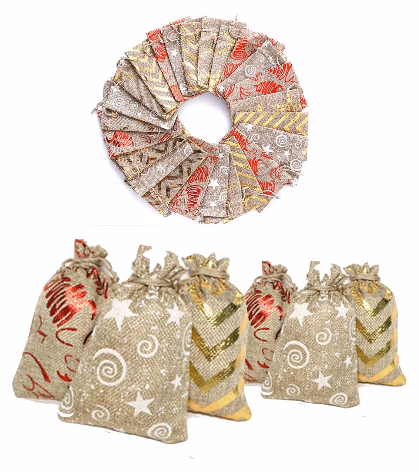24/25 piccoli sacchetti in cotone con coulisse, ideali come sacchetti regalo o per creare un calendario dell'Avvento