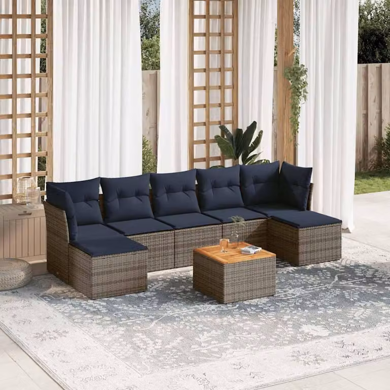 Maison Exclusive - Set di 8 divani da giardino con cuscini, grigio, polyrattan