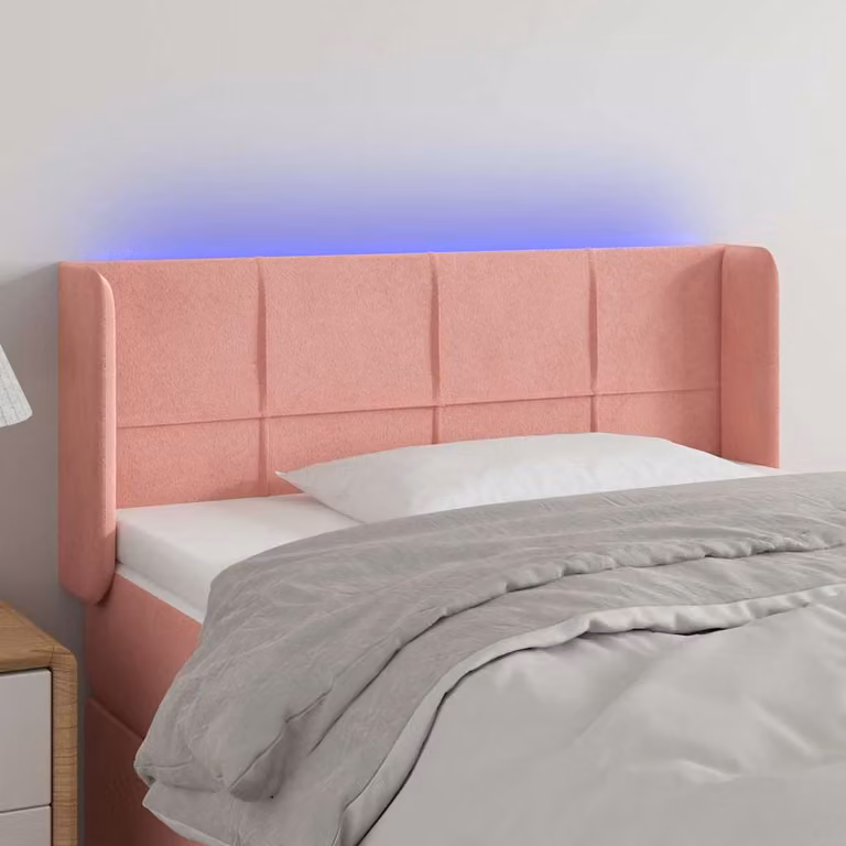 Testiera per letto vidaXL in velluto rosa con illuminazione LED e porta USB, L 93 cm, P 16 cm, H 78-88 cm