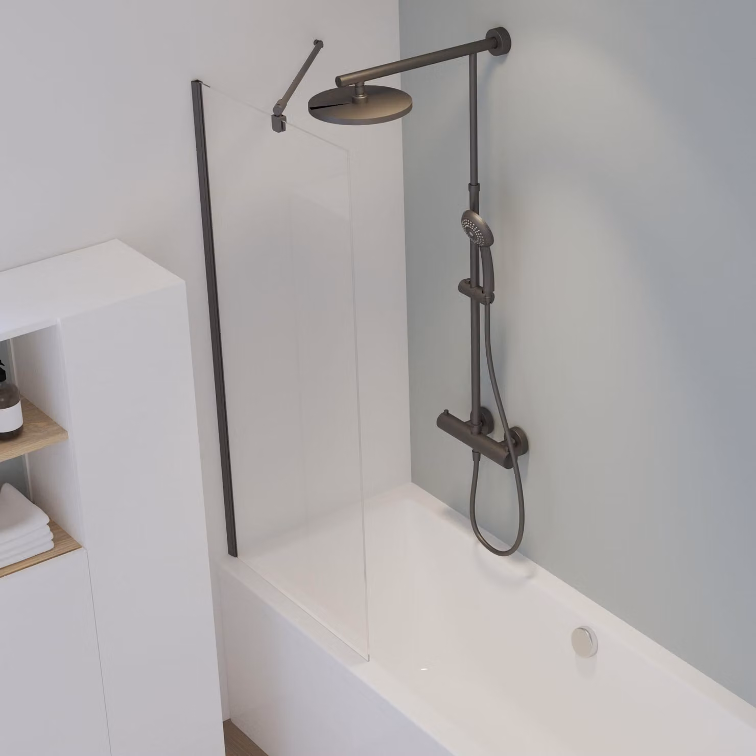 Attacco per vasca fisso Schulte, vetro di sicurezza ESG clear light da 5 mm, dimensioni: 70 x 140 cm, colore profilo: nero opaco