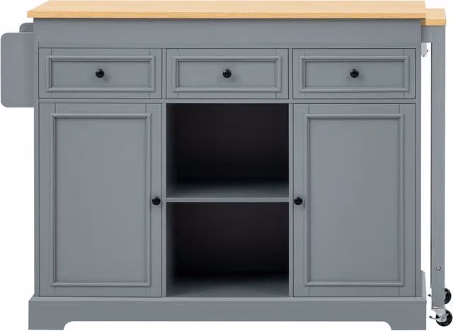 Mobile cucina moderno grigio con 3 cassetti, ripiani aperti e piano estraibile, L: 112 cm, P: 45 cm, H: 92 cm
