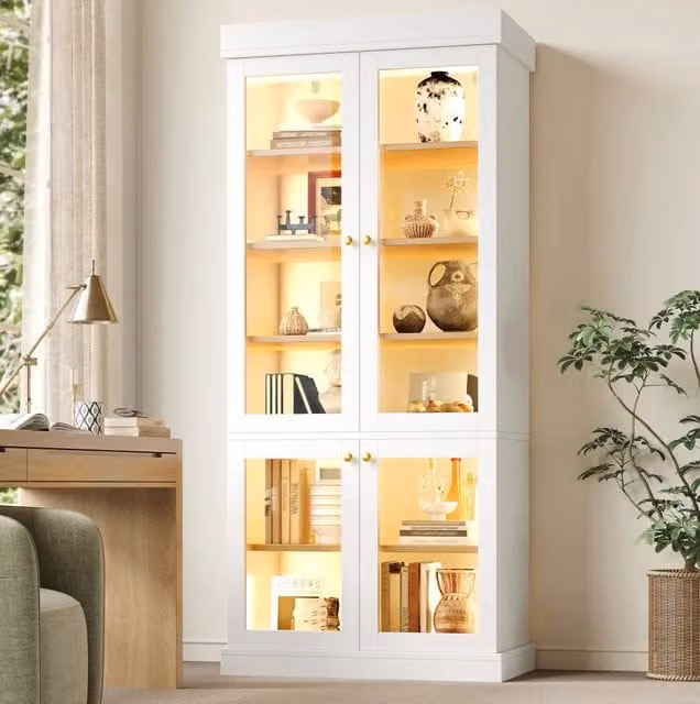 Mobile alto ULEVR 80x40x180 cm con illuminazione LED regolabile, ripiani interni e sistemi antiribaltamento, bianco