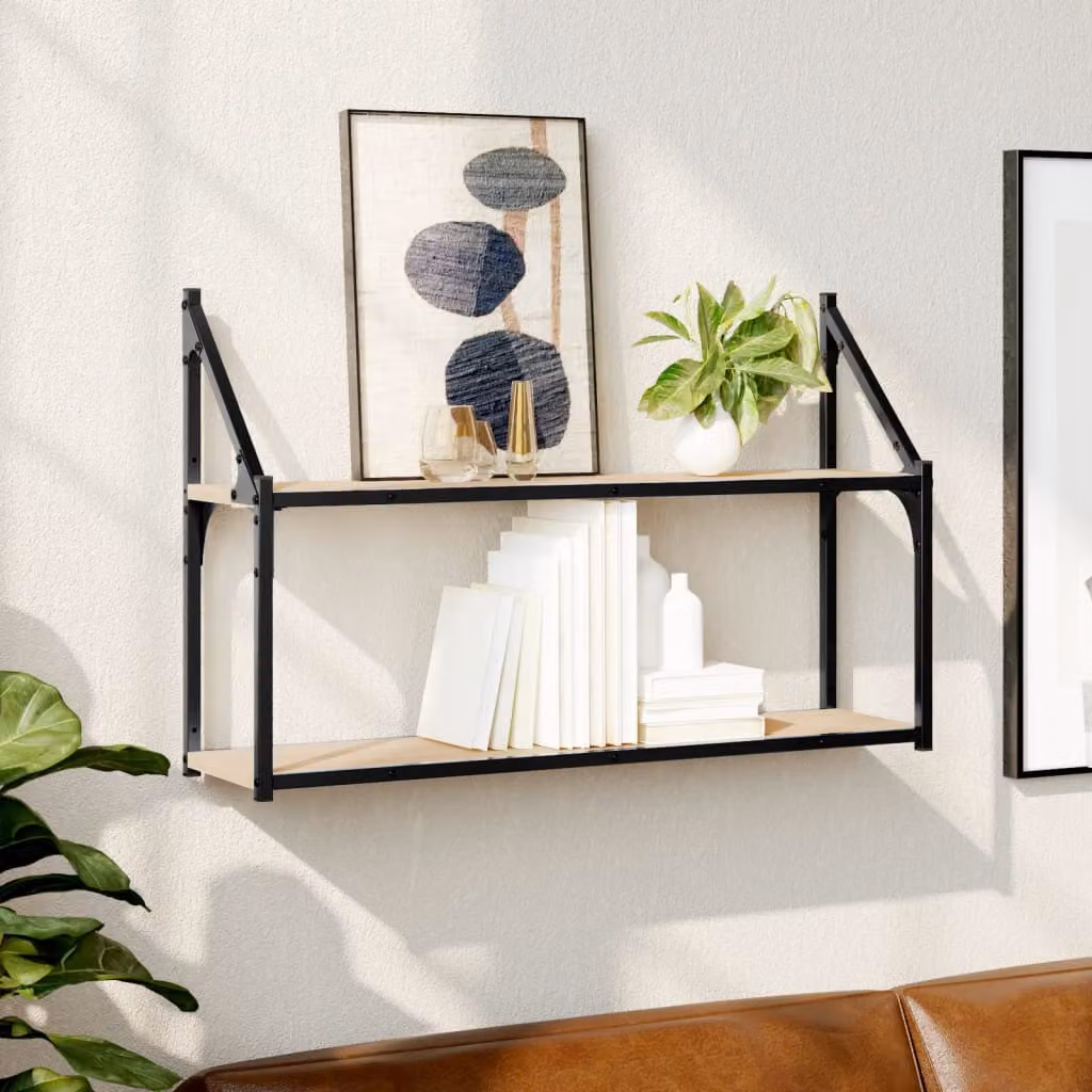 Scaffale da parete vidaXL con 2 ripiani in stile moderno, colore marrone e nero, L 80 cm x P 21 cm x H 51 cm