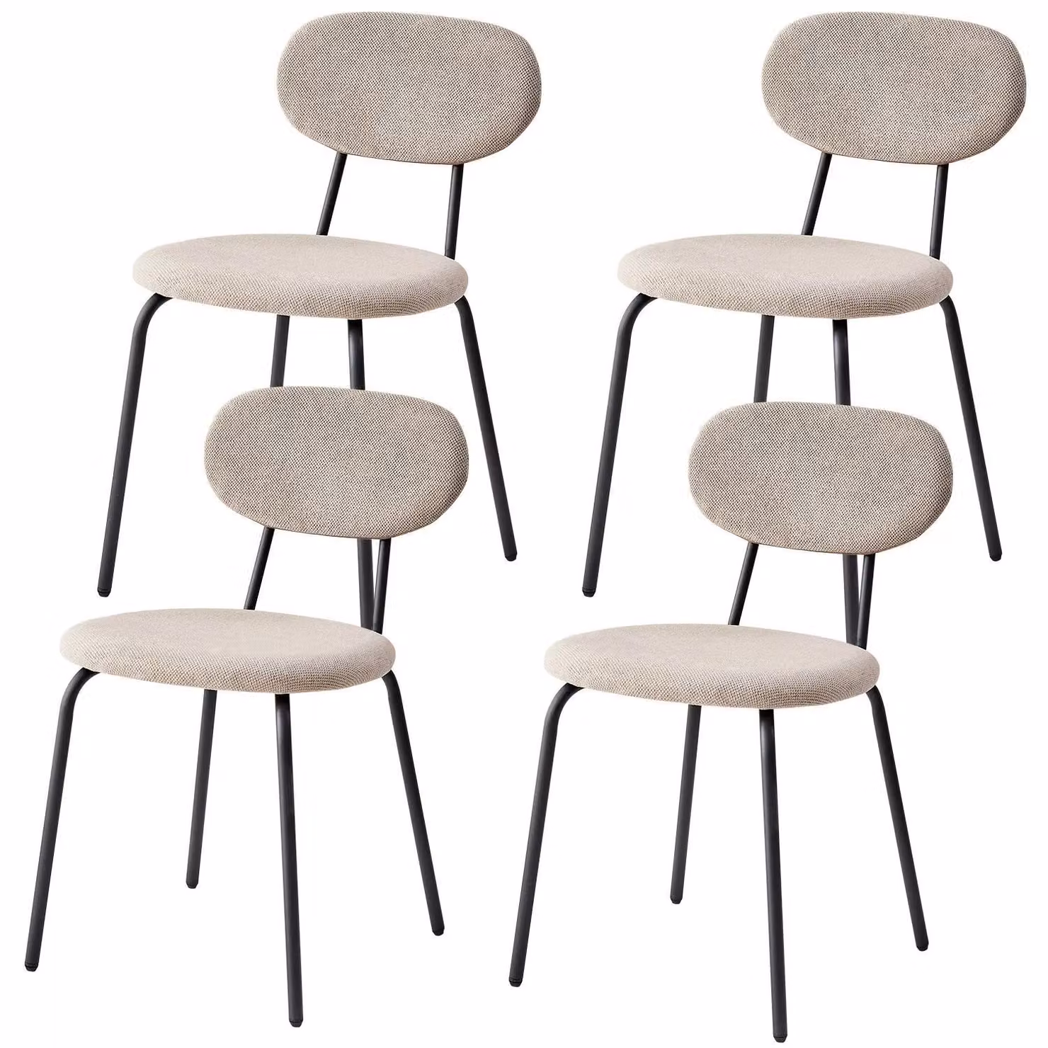 Sedie da pranzo - Set da 4 - Schienale a ferro di cavallo - Gambe in metallo - Imbottitura in tessuto - Senza braccioli - Stile moderno - Bianco