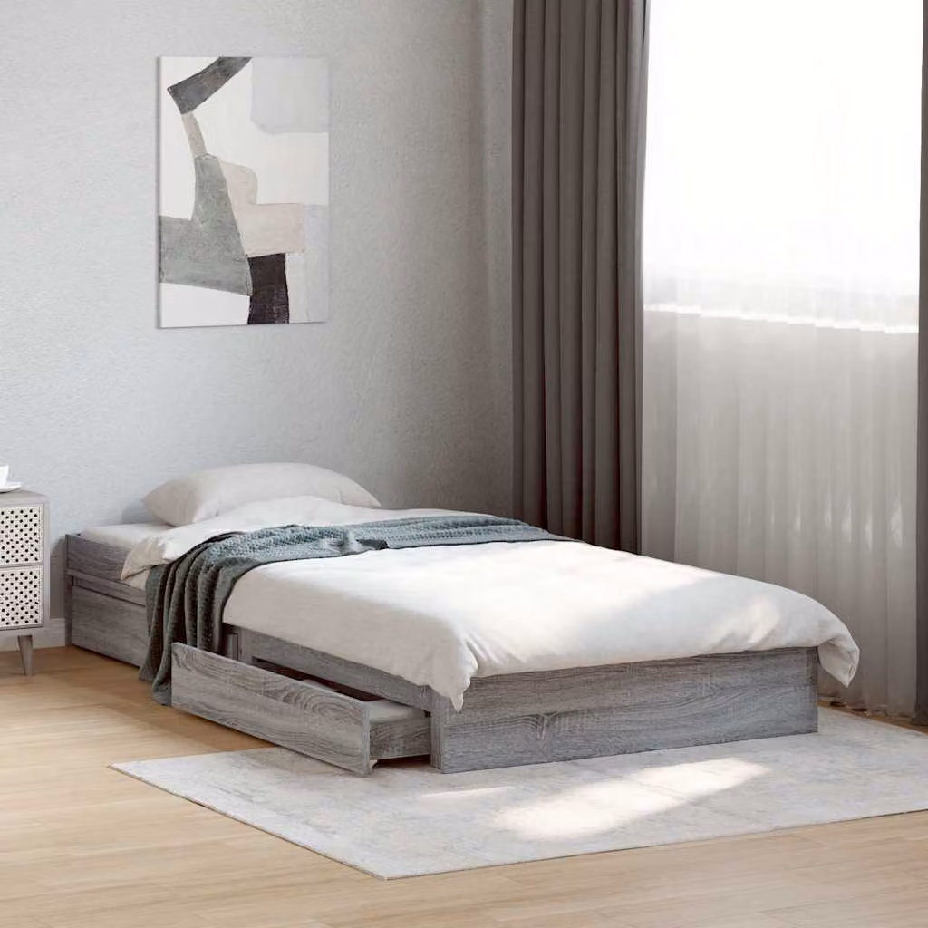vidaXL Giroletto con Cassetti in Legno Multistrato Grigio Sonoma 90x190 cm – 1