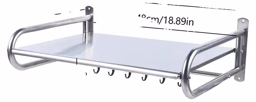 Ripiano per microonde, sistema di stoccaggio a parete, completo di ganci, colore grigio