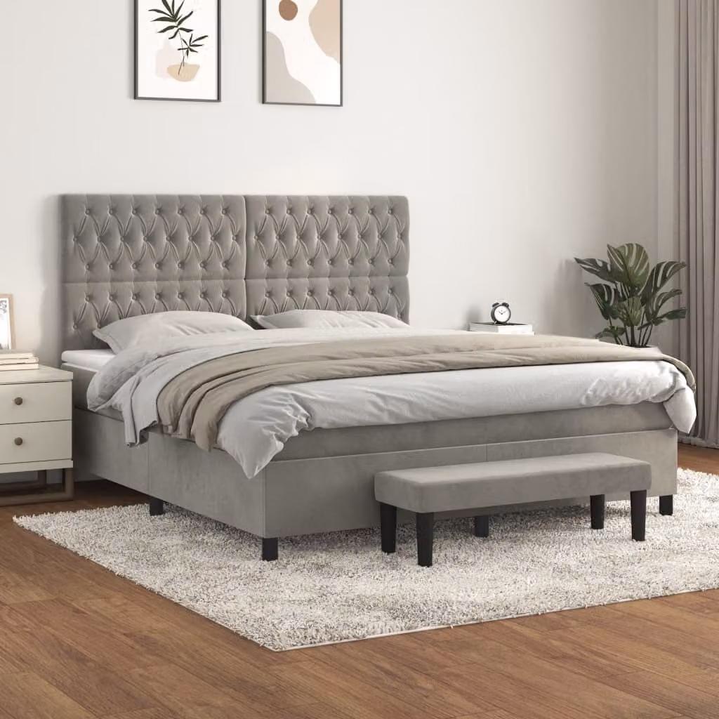 vidaXL Letto a molle con materasso grigio chiaro 180x200 cm in velluto - Letto a molle - Boxspringbetten - Bett - Schlafzimmermöbel