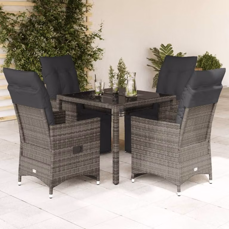 Maison Exclusive - Set Bistrò da Giardino 5 pz con Cuscini in Polyrattan Grigio