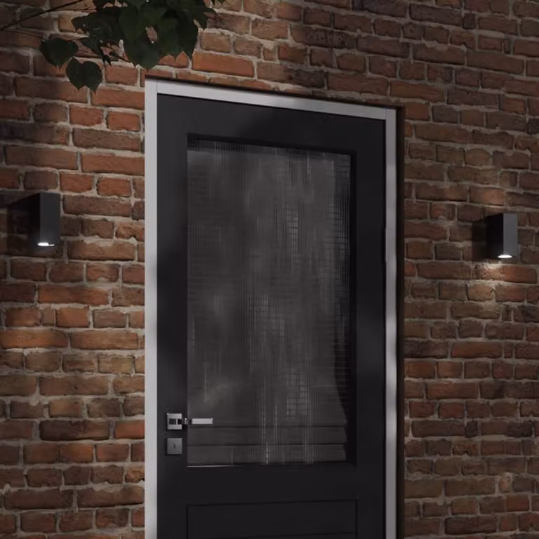 Set di 2 applique da parete vidaXL per esterni in alluminio e vetro, colore nero, design moderno con illuminazione up/down e protezione IP44