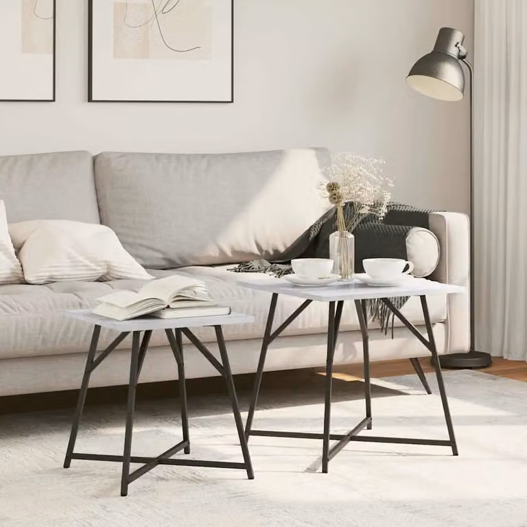 Set di 2 tavolini quadrati vidaXL in stile industriale, colore Grigio Sonoma e Nero, L/P/H: 50 x 50 x 50 cm