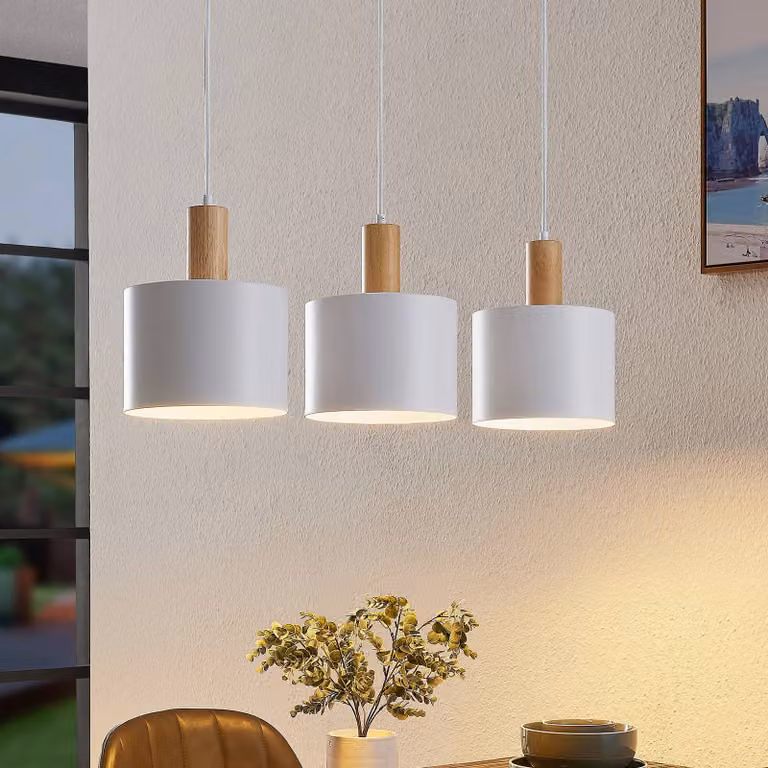 Lampada a sospensione Kadir Lindby, dimmerabile, Bianco / Opale, Soggiorno / Sala da pranzo, Metallo, Moderno, Lampada a sospensione