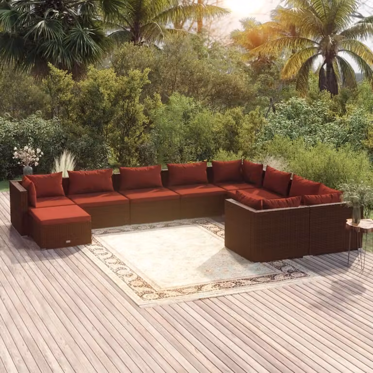 Maison Exclusive - Set da giardino da 10 pezzi con cuscini in polyrattan marrone