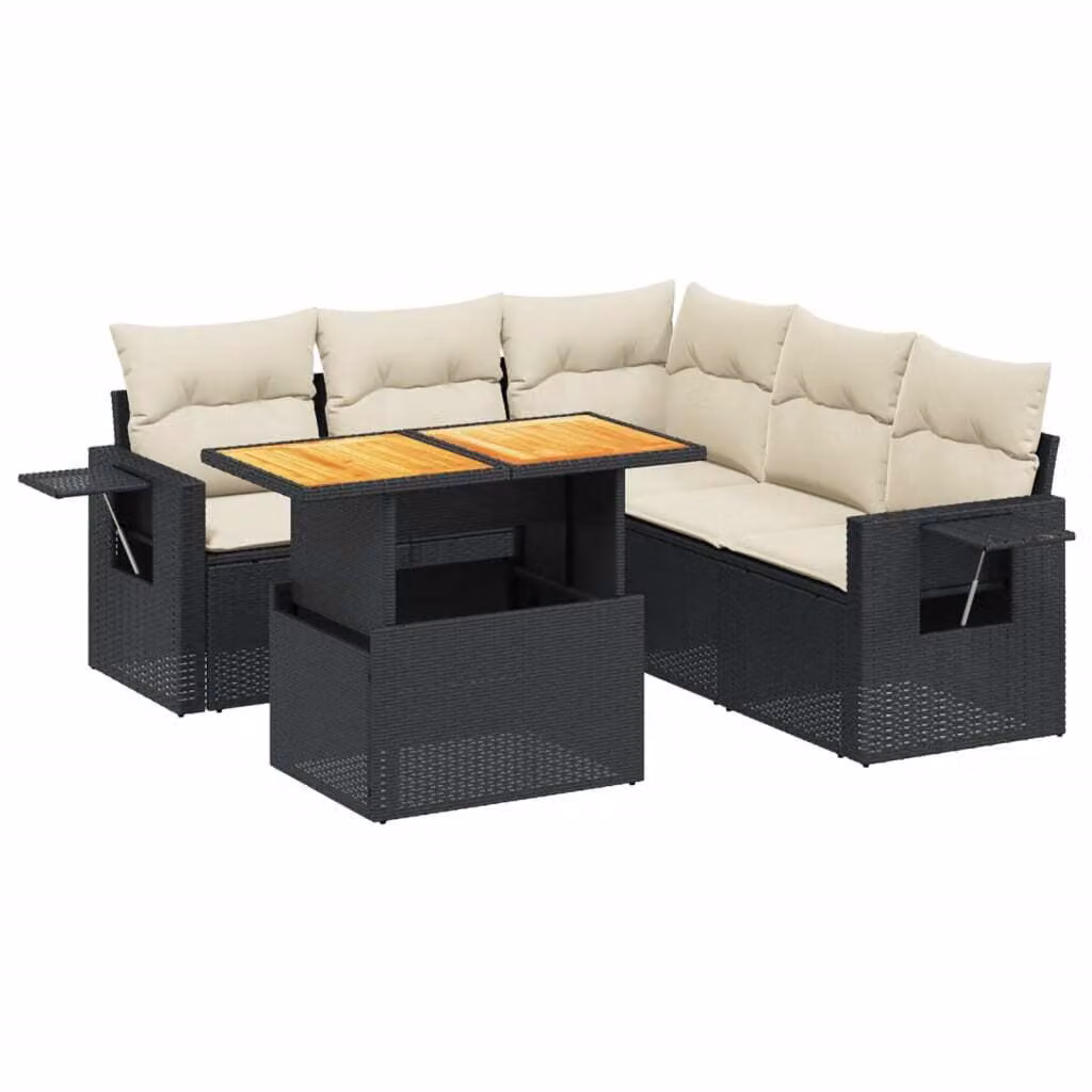 Set Divano da Giardino 6 pz con Cuscini Nero in Polyrattan
