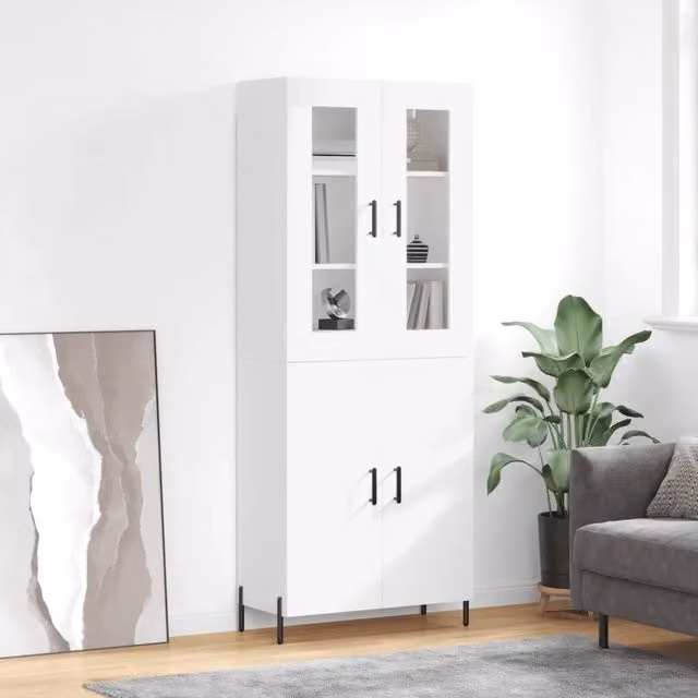 Credenza-Buffet-Armadio da cucina Bianca 69,5x34x180 cm in Legno Multistrato 562626
