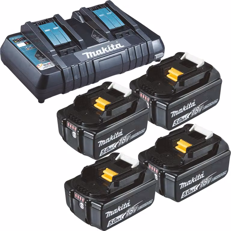 Batteria Makita 4x BL1850B 5,0 Ah 18V Li-Ion + caricatore rapido doppio DC18RD - DC18RD-BL1850-4x