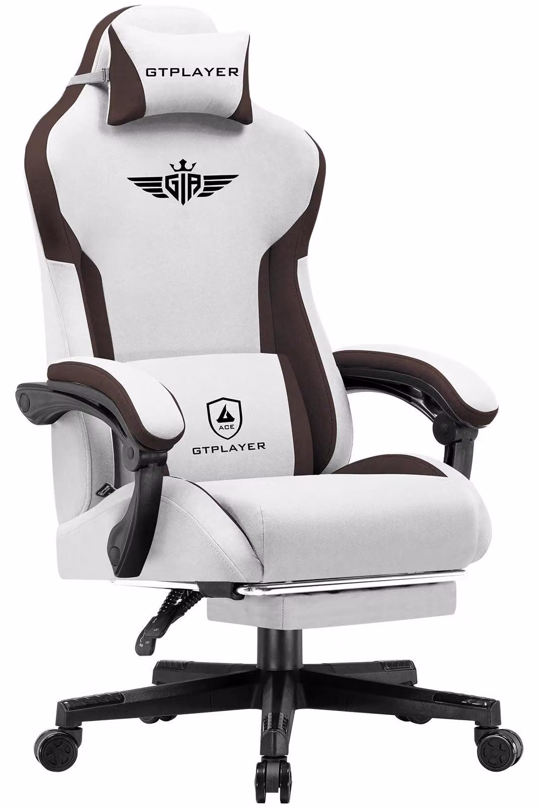 Sedia da gaming e da ufficio - GT831 - Rivestimento in tessuto - Regolabile in altezza - Supporto lombare - Schienale allargato - Rotazione a 360° - Braccioli - Marrone medio