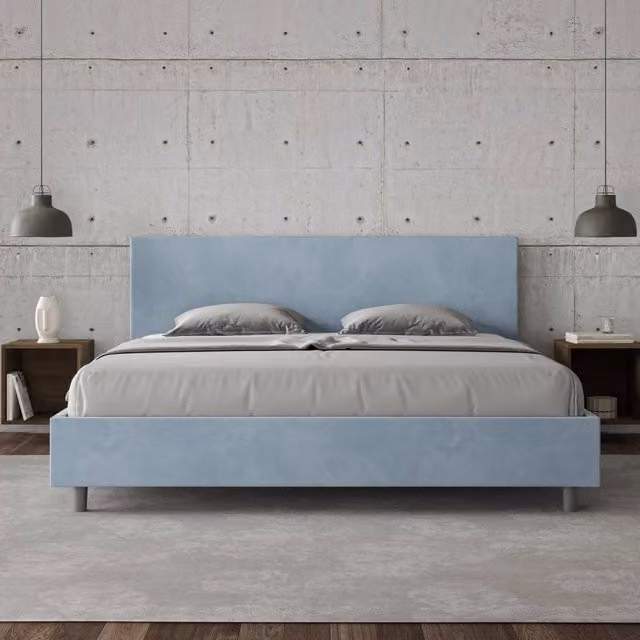 Letto matrimoniale king size Adele Ityhome con contenitore imbottito in microfibra azzurro L/P: 200 x 200 cm