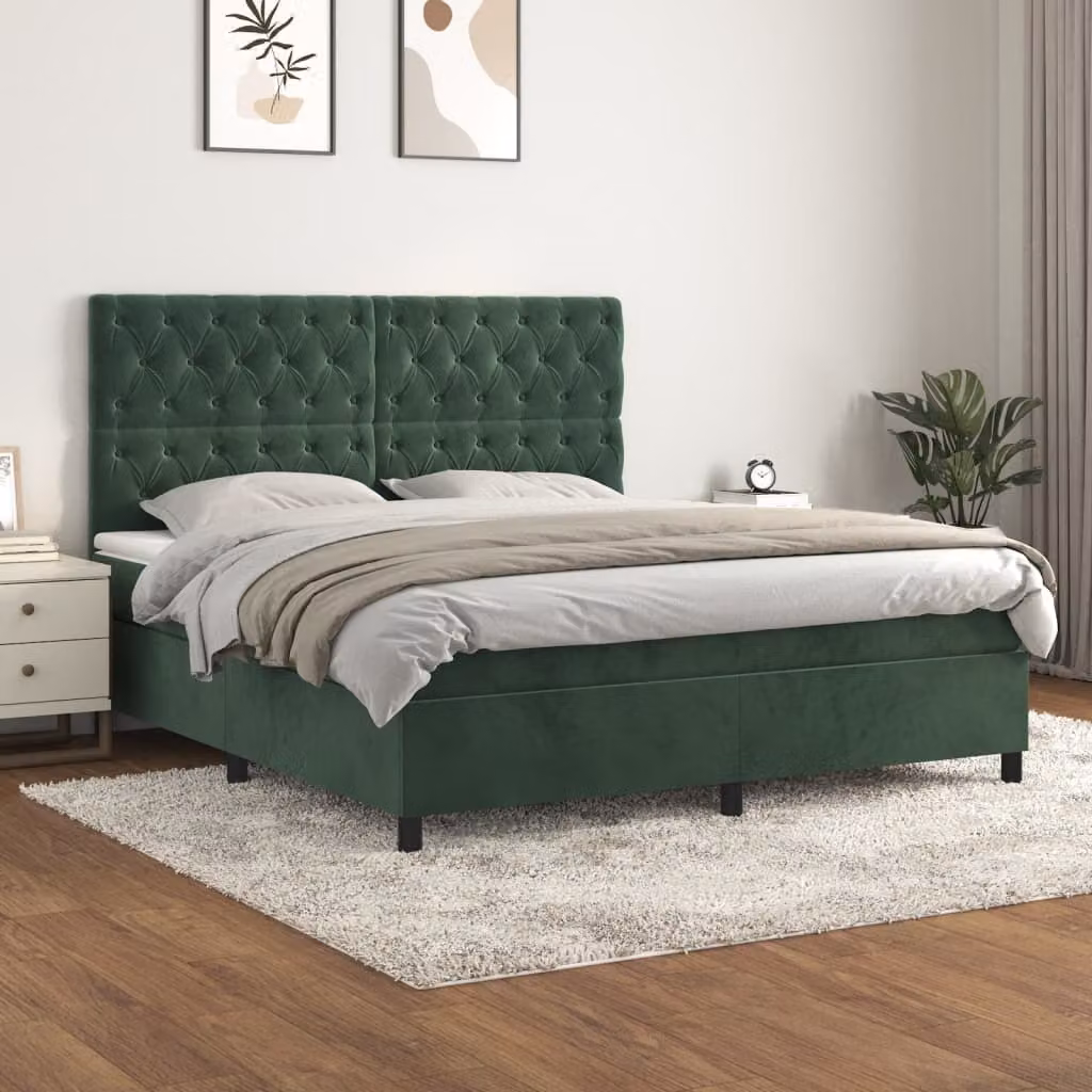 Maison Exclusive - Giroletto a Molle con Materasso Verde Scuro 160x200 cm Velluto